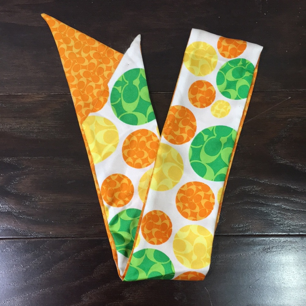 Coach scarf tie ribbon orange green yellow white